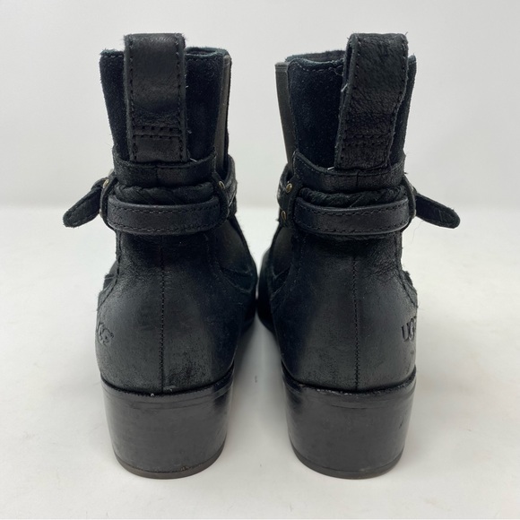 UGG Krewe Black Leather Shearling Moto Ankle Boots Size 6 - Picture 7 of 9